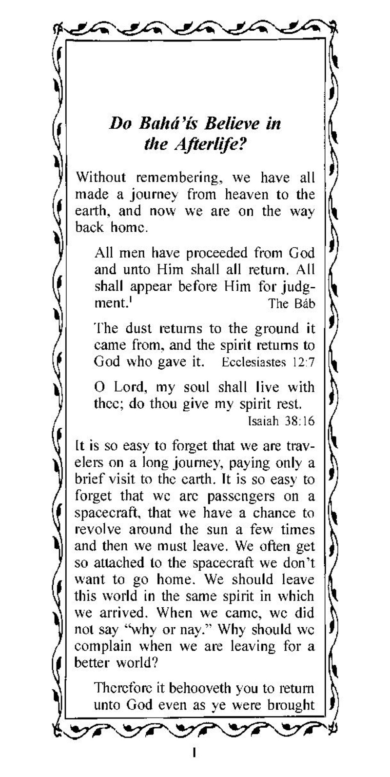 Do Bahá’ís Believe in the Afterlife/Text - Bahaiworks, a library of ...