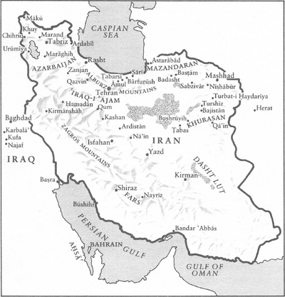 Simplified map showing locations of importance in Bahá’í history.