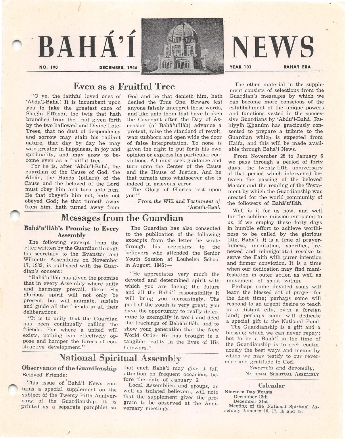 Bahá’í News/Issue 190/Text - Bahaiworks, a library of works about the ...